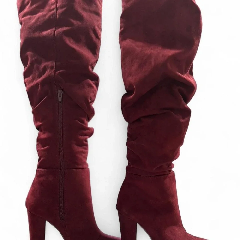 JustFab Phelan Burgundy Slouchy Knee-High Boots - Size 7.5